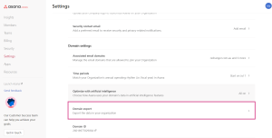 Admin console new export option in Asana